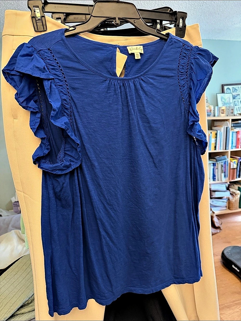 Wonderly Ruffle Sleeve Blouse in Blue Size XXL - Picture 1 of 3